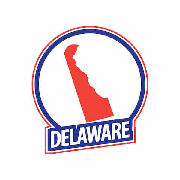 outline of the state of Delaware inside a circle