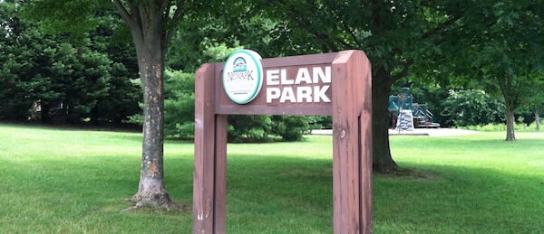 Park sign for Elan Park in the Elan neighborhood in Newark DE